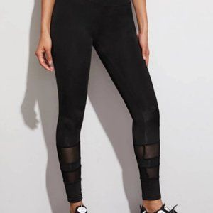 Sporty Athletic Running Workout Exercise Jog Leggings Mesh Cutouts in Black (M)